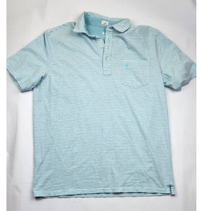 Johnnie-O Dante Striped Polo Shirt Short Sleeve Barbados Blue 4-Button Original
